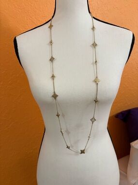 Lia Sophia Long Gold Station Necklace with Geometric Motifs